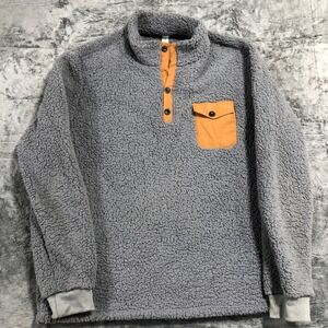 Chicyea Mens XXL Grey Sherpa Fleece Quarter Button‎ Pullover Sweatshirt Jacket